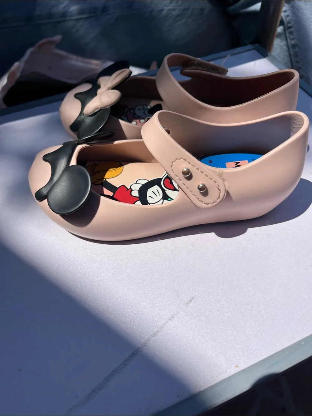 Mini Melissa Girls Minnie Mouse Mary Jane Sandals in Blush Pink and Black